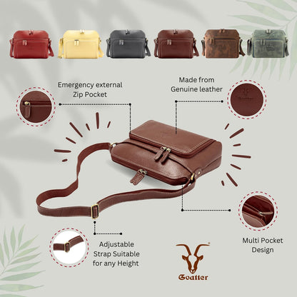 Goatter Hunter Leather Casual Sling Bag for Girls and Women (Coffee Brown)