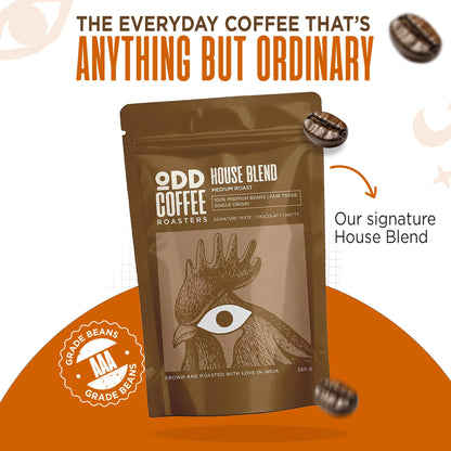 ODD COFFEE ROASTERS House Blend 60% Arabica 40% Robusta Roasted Coffee Powder 250 Gram Medium Roast | AAA Grade Specialty Beans | Chocolaty Nutty | Single Origin Ground Coffee Powder for Cold Brew