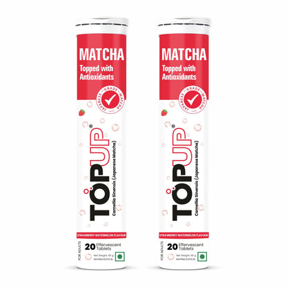 TopUp Organic Japanese Matcha Green Tea Effervescent Tablets for Energy & Focus | Helps Detox & Clear Skin | 40 Tablets (Pack of 2) (Strawberry watermelon Flavor)