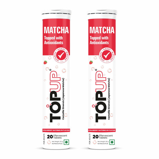 TopUp Organic Japanese Matcha Green Tea Effervescent Tablets for Energy & Focus | Helps Detox & Clear Skin | 40 Tablets (Pack of 2) (Strawberry watermelon Flavor)