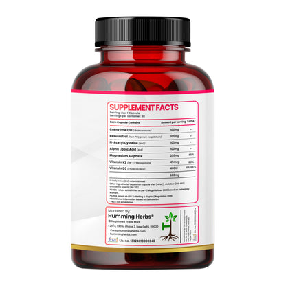 Humming Herbs CoQ10 Supplement 7-in-1 with Resveratrol NAC ALA Magnesium Vitamin K2 (MK-7) & Vitamin D3 – Cellular Energy & Antioxidant Support – 90 Veg Capsules