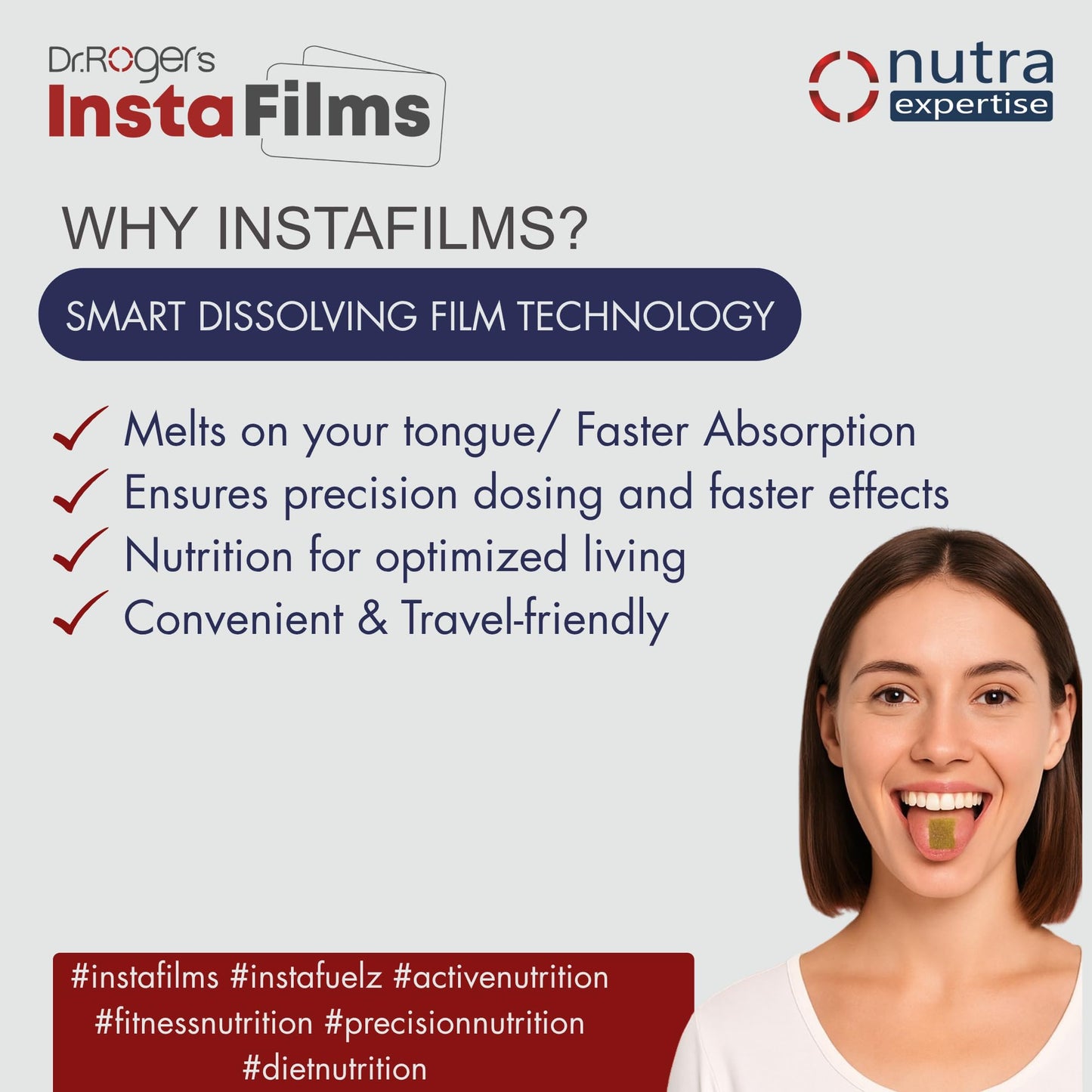 Nutra Expertise | Skin Glow Instafilms | Opitac(Glutathione), Hyarulonic acid & Vit-D3 for Skin hydration & Glow | 30 Oral Films in a Zipper Pouch.