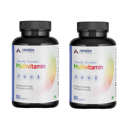 ABHEDA HEALTHCARE Multivitamin Tablets - 90 Count - Complete Daily Multivitamin for Energy, Immunity, and Overall Health - Vegetarian Formula. (Pack Of 2)