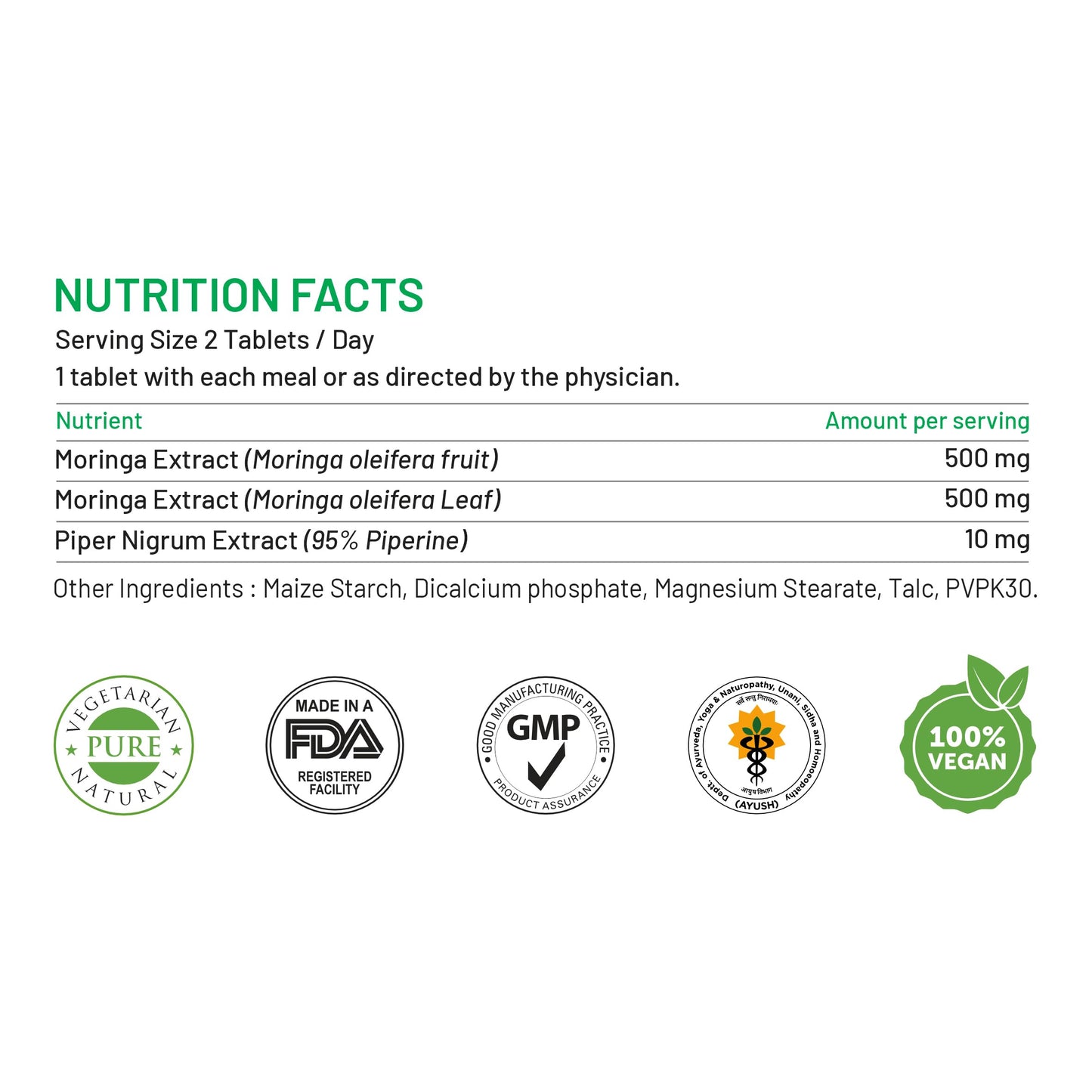 Bliss Welness Moringa Biopiperine 1000 Mg Superfood, Pure Moringa Fruit- image 3