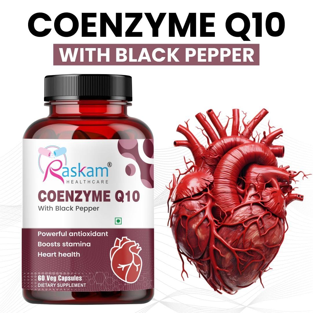 Raskam Coenzyme Q10 (CoQ10) 150mg Veg Capsules With Black Pepper Extract – 60 Veg Capsules