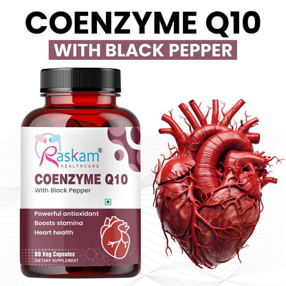 Raskam Coenzyme Q10 (CoQ10) 150mg Veg Capsules With Black Pepper Extract – 60 Veg Capsules