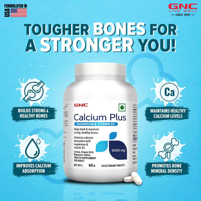 GNC Calcium Plus With Magnesium & Vitamin D3 | 180 Tablets | Strengthens Bones | Supports Strong Teeth | Promotes Healthy Muscle Contraction | Formulated in USA | 1000mg Per Serving