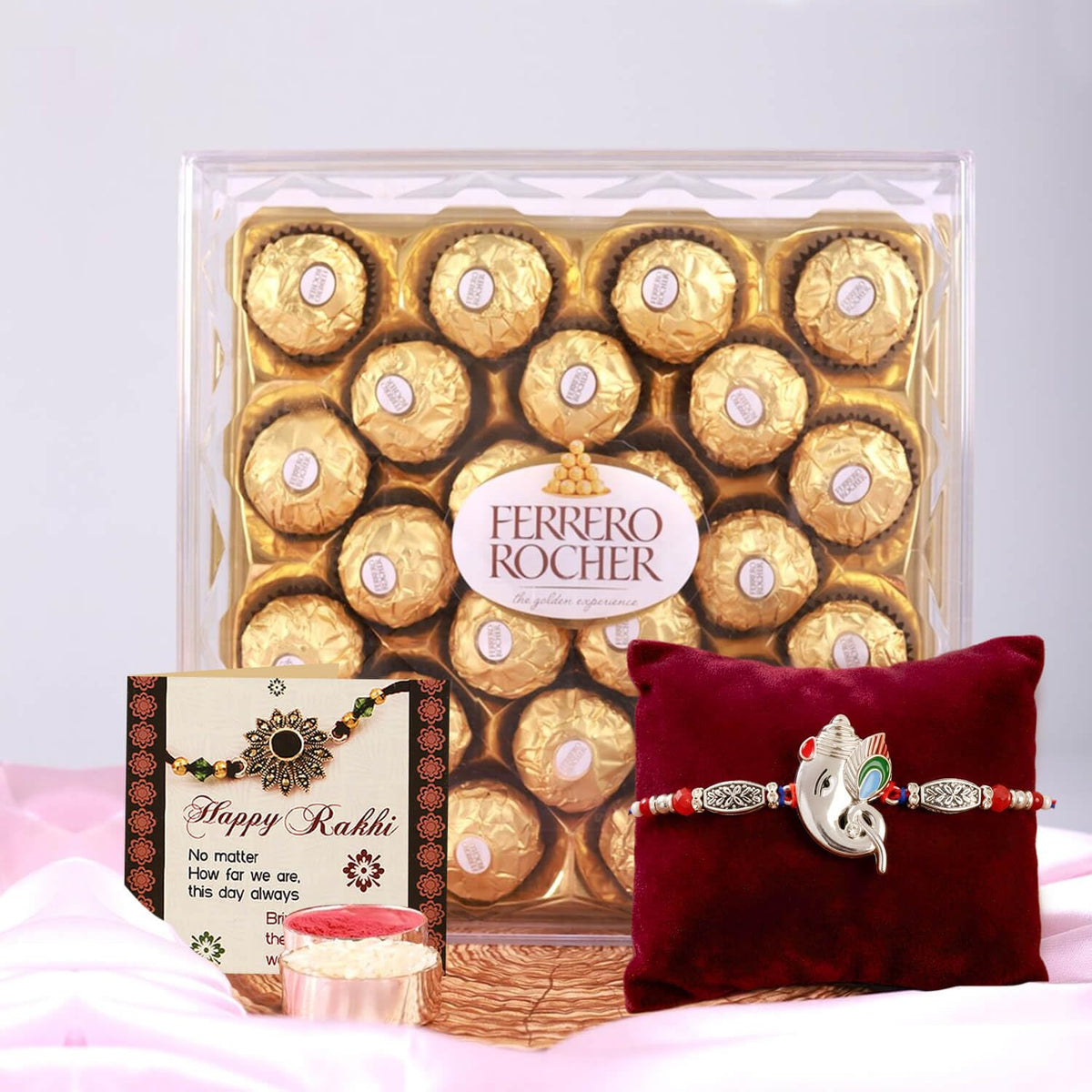 TIED RIBBONS Rakhi Gift For Brother With Chocolates - Premium Rakhi With Chocolates Pack Mini Greeting Card And Roli Chawal - Rakhi For Brother, 300 Gram