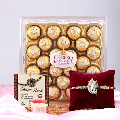 TIED RIBBONS Rakhi Gift For Brother With Chocolates - Premium Rakhi With Chocolates Pack Mini Greeting Card And Roli Chawal - Rakhi For Brother, 300 Gram