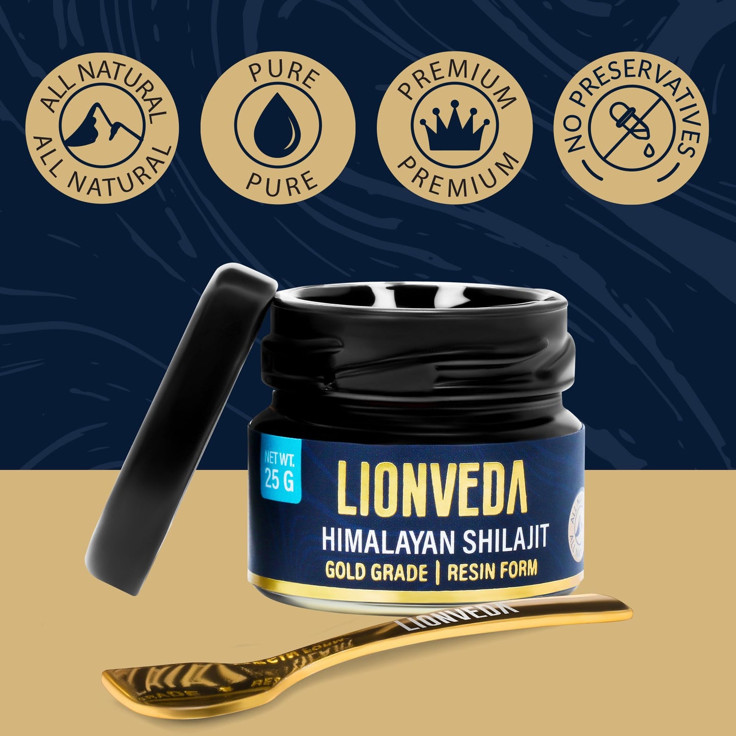 LIONVEDA 50g Original Himalayan Shilajit Resin(Certified Gold Grade) for Men, Gym, Stamina, Energy & Improved Health | 100% Pure Shilajit Liquid (2 X 25g = 50g (Pack of 2))