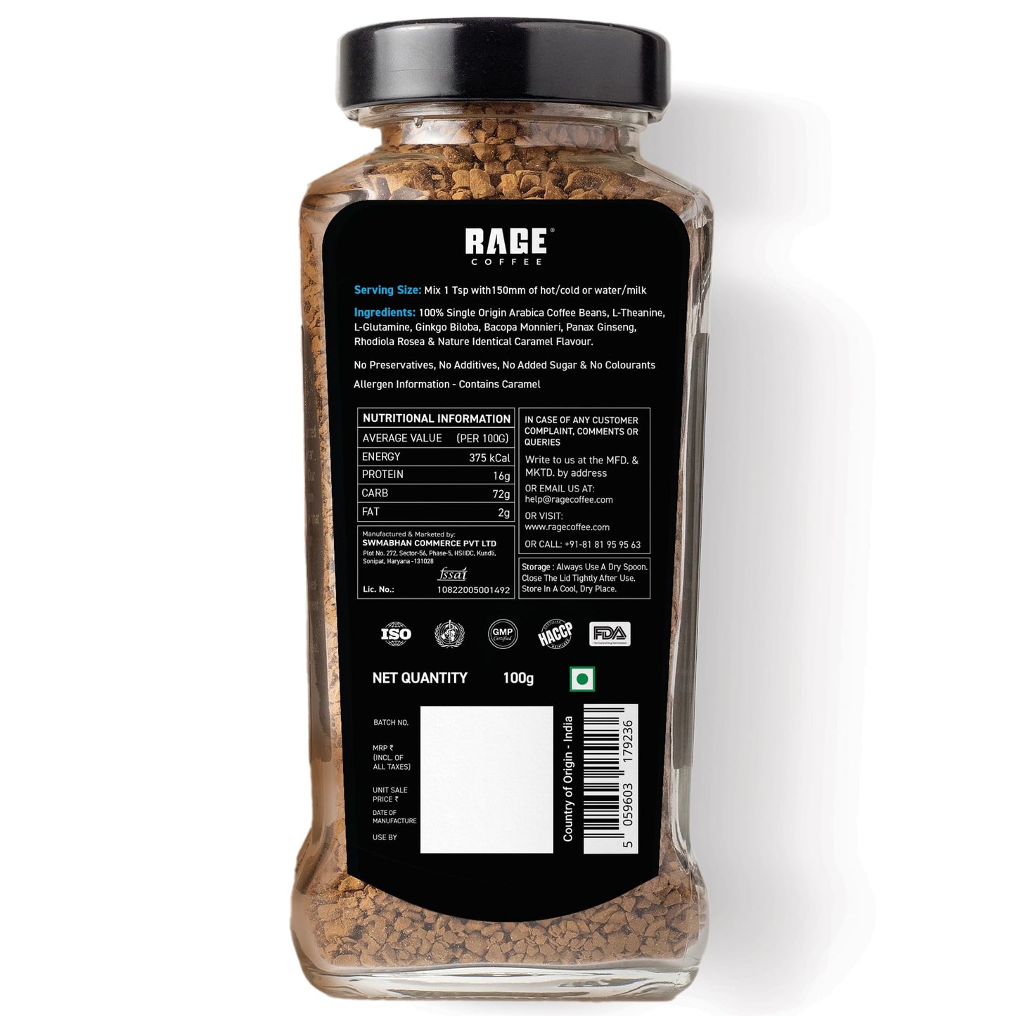 RAGE COFFEE Creme Caramel - Flavored Instant Coffee Powder for both Hot & Cold Coffee, 100% Single Origin Arabica Coffee Beans Powder, Premium Coffee Infused with Plant Vitamins (CREME CARAMEL, 100g)
