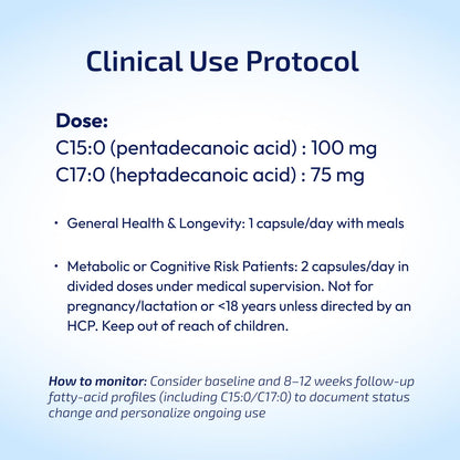 XLongevity C15:0 C17:0 Fatty Acid Supplement - 170 mg daily Pentadecanoic Acid and Heptadecanoic Acid Odd-Chain Essential, Good Fat, All Vegan, HPMC | Complements Omega-3 for Cellular Benefits, Mitochondrial Health