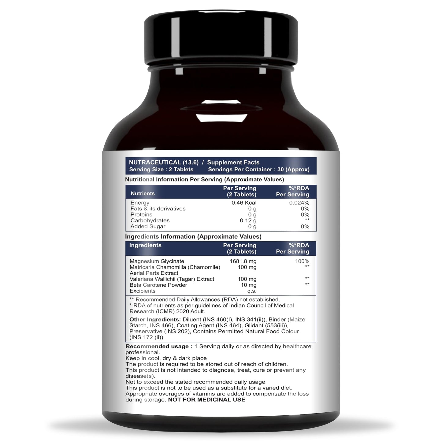 End2End Nutrition Magnesium Glycinate with Chamomile, Tagar, Beta Carotine and Vitamin B6 | High Absorption Magnesium Supplement Supports Better Sleep & Muscle Recovery - (Pack of 2) 120 Tablets