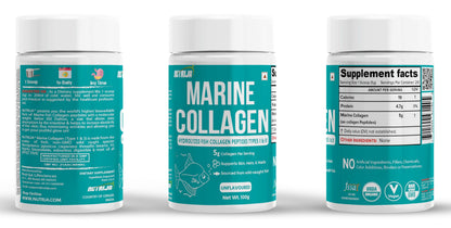 NutriJa Marine Collagen Peptides – Hydrolyzed Fish Collagen - Highly Bioavailable - 100g | Clinically Proven Ingredient with 95% Protein, Supports Healthy Skin, Hair, Nails, Bone & Joint -Unflavoured