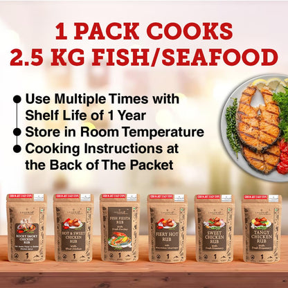 Laajawab India's First All-In-One Natural Fish & Prawn Masala Marinade For Delicious & Superfast Cooking|Robust Blend Of Parsley,Yellow Mustard,Lemon & Black Pepper,130 Gram