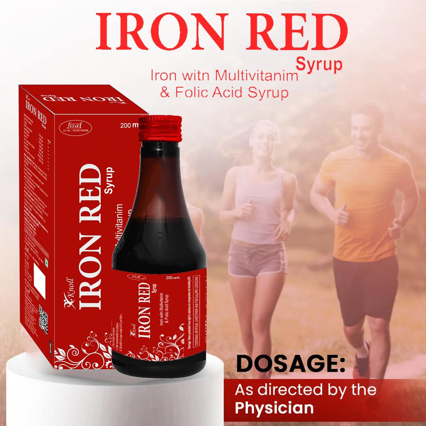Knoll Healthcare Iron Red Syrup Iron With Multivitamin & Folic Acid Syrup Increase Red Blood Cells 200 Ml (Pack Of 1) - Liquid