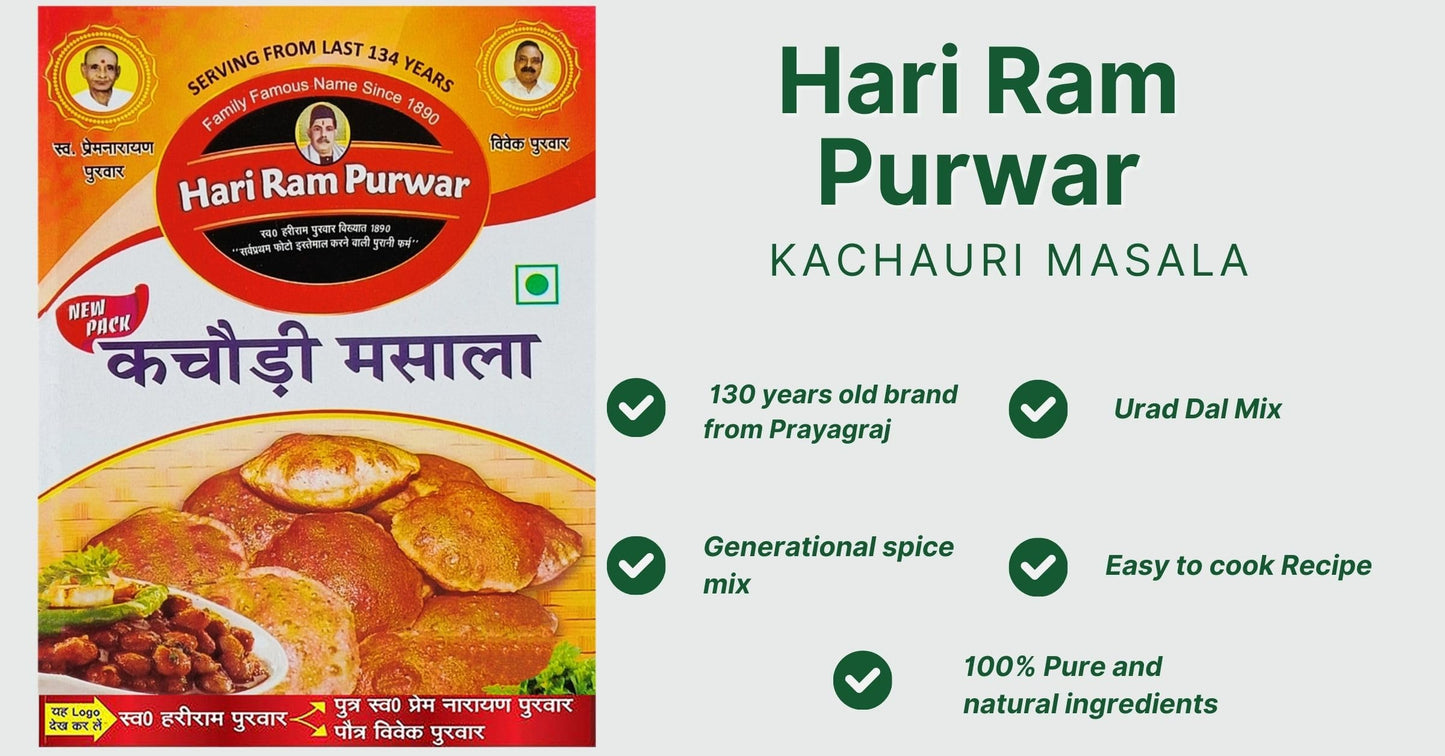 Hari Ram & Sons Purwar Kachauri Masala | Kachori Masala Powder | Urad Dal Mix | Easy To Cook Recipe | Ready Mix For Homemade Kachori | Legendary Spice Mix From Loknath Prayagraj | 250 Gm Pack