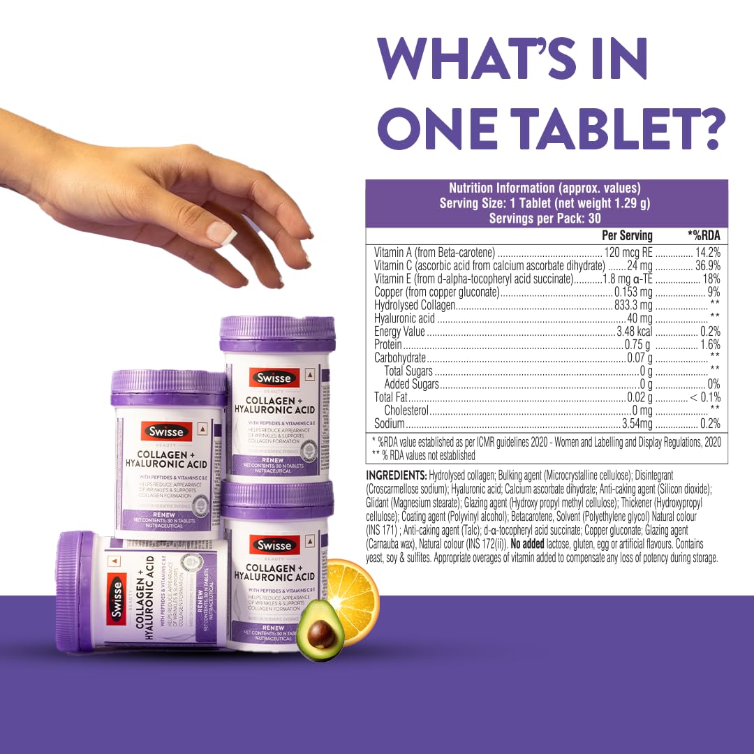 Swisse Collagen+ Hyaluronic Acid with Peptides, Vitamin C & E to Boost- image 3