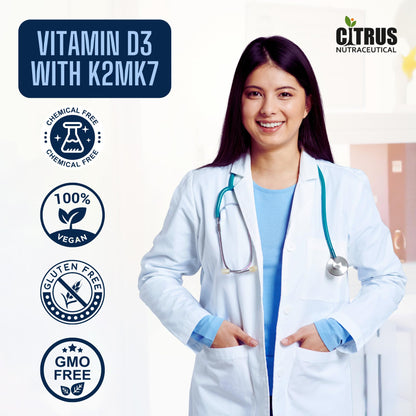 CITRUS NUTRACEUTICAL Vitamin D3 600IU with K2 MK7 55 mcg | For Bone, Calcium Absorption & Heart Health - 60 Veg Capsules