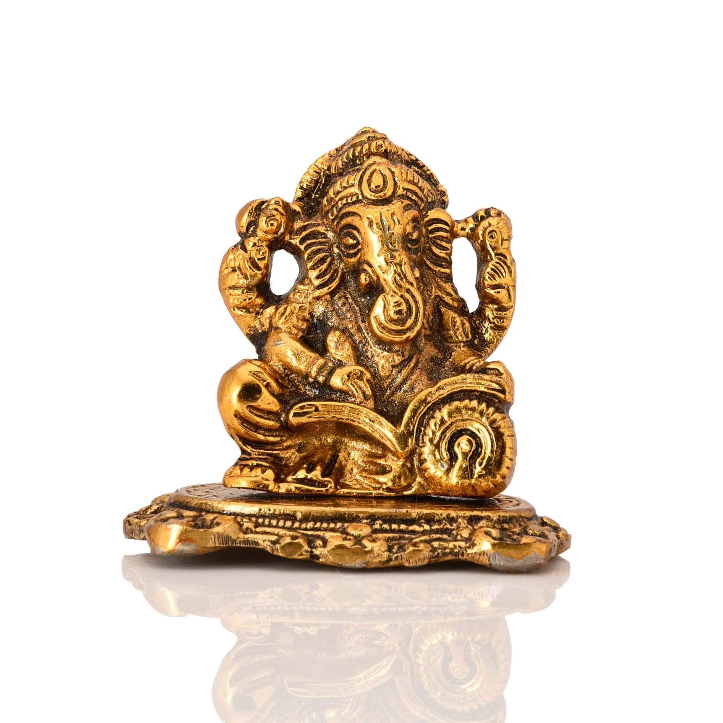 Collectible India Aluminium Ganpati Sitting Idol, 3'' x 2.5'' x 2'', Golden (Mod