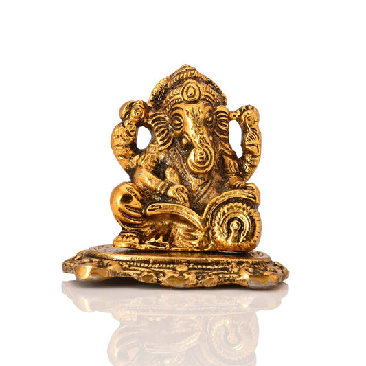 Collectible India Aluminium Ganpati Sitting Idol, 3'' x 2.5'' x 2'', Golden (Mod