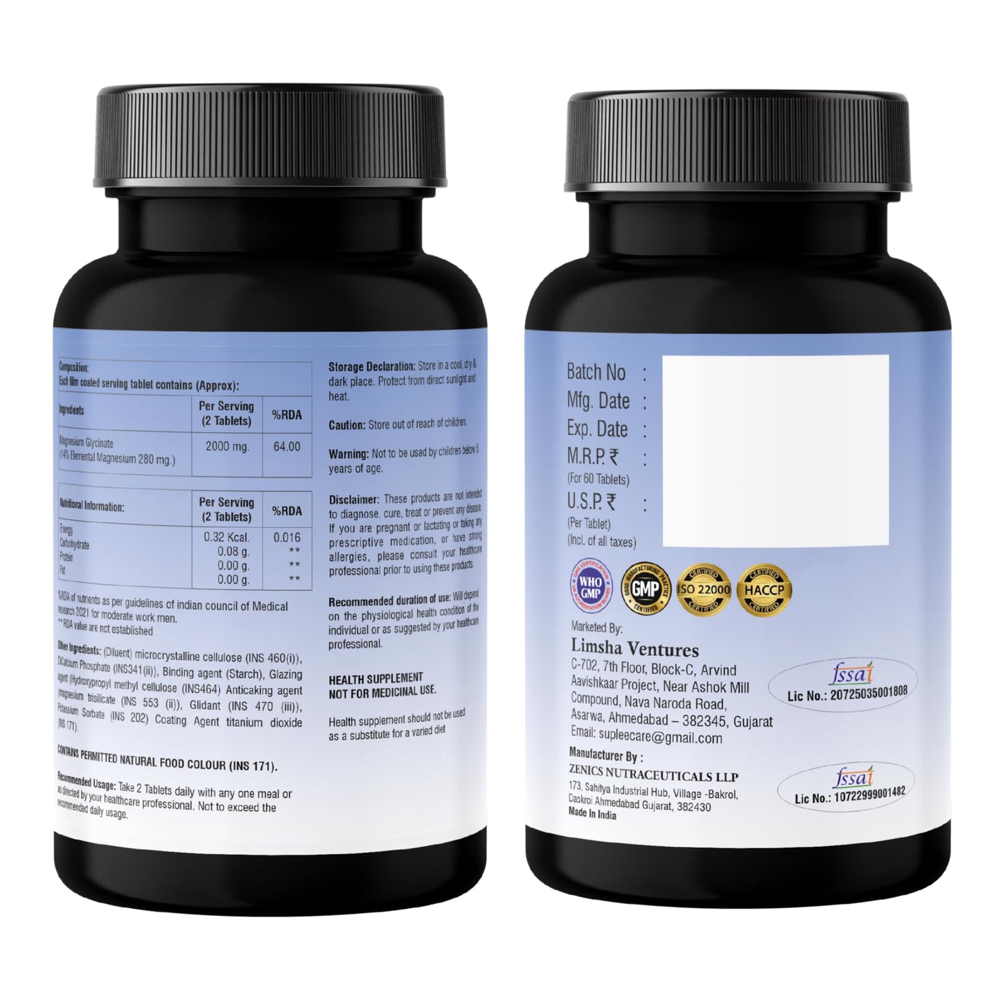 Suplee Magnesium Glycinate 2000mg per Serving | Fully Chelated Non-Buffered Bisglycinate (282mg Elemental Yield) | Supports Deep Sleep, Muscle Recovery & Heart Health | Gentle on Stomach | 60 Vegetarian Tablets
