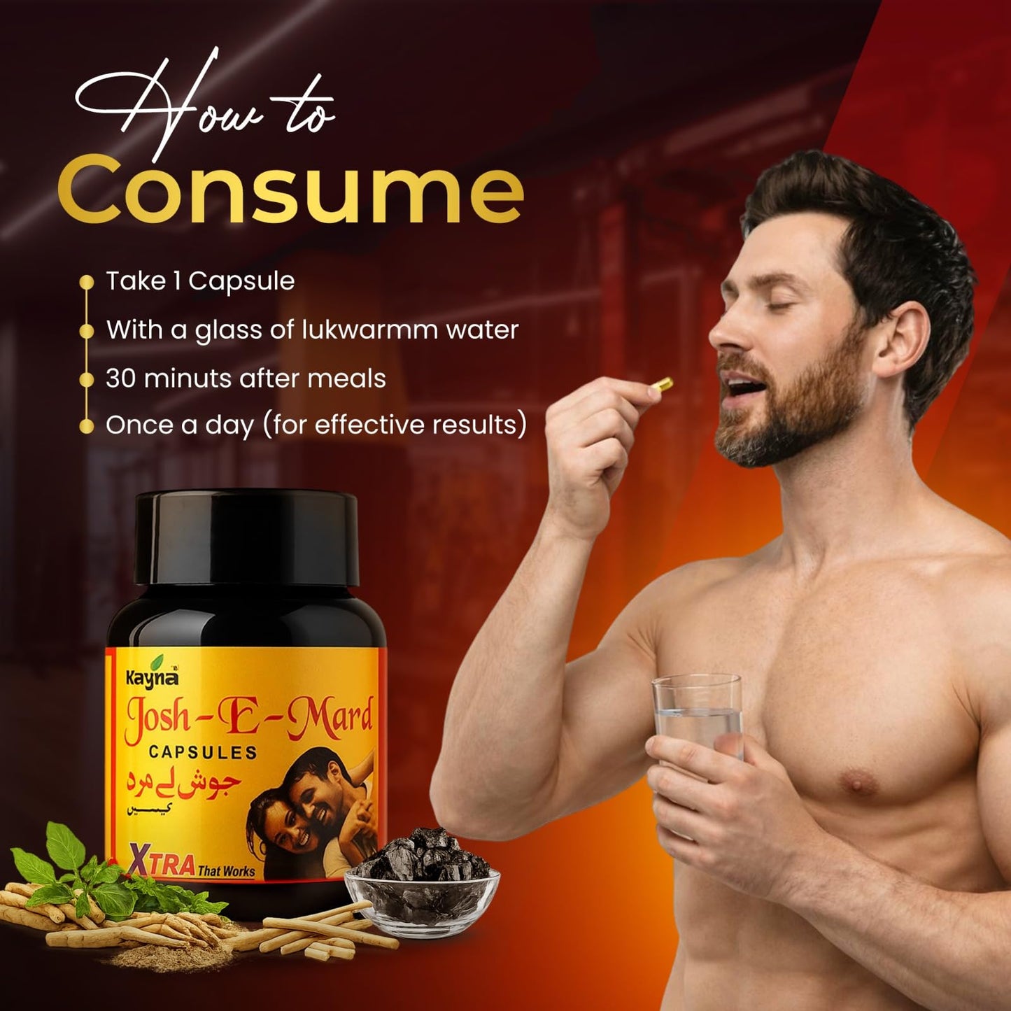 KAYNA HEALTHCARE Josh-E-Mard Power Capsules for Stamina & Vitality Support | Energy, Strength & Performance Booster | Herbal Supplement for Men, 60 Capsules