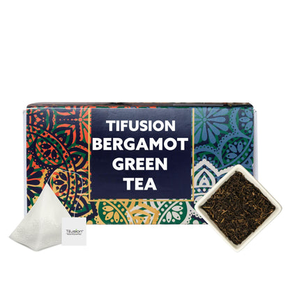 Tifusion Bergamot Earl Grey Organic Green Tea With Natural Bergamot Green Whole Leaf For Healthy Teeth Metabolism Fruity improves Metabolism Best As A Hot Drink Or Iced Cooler 20 Pyramid Tea Bags