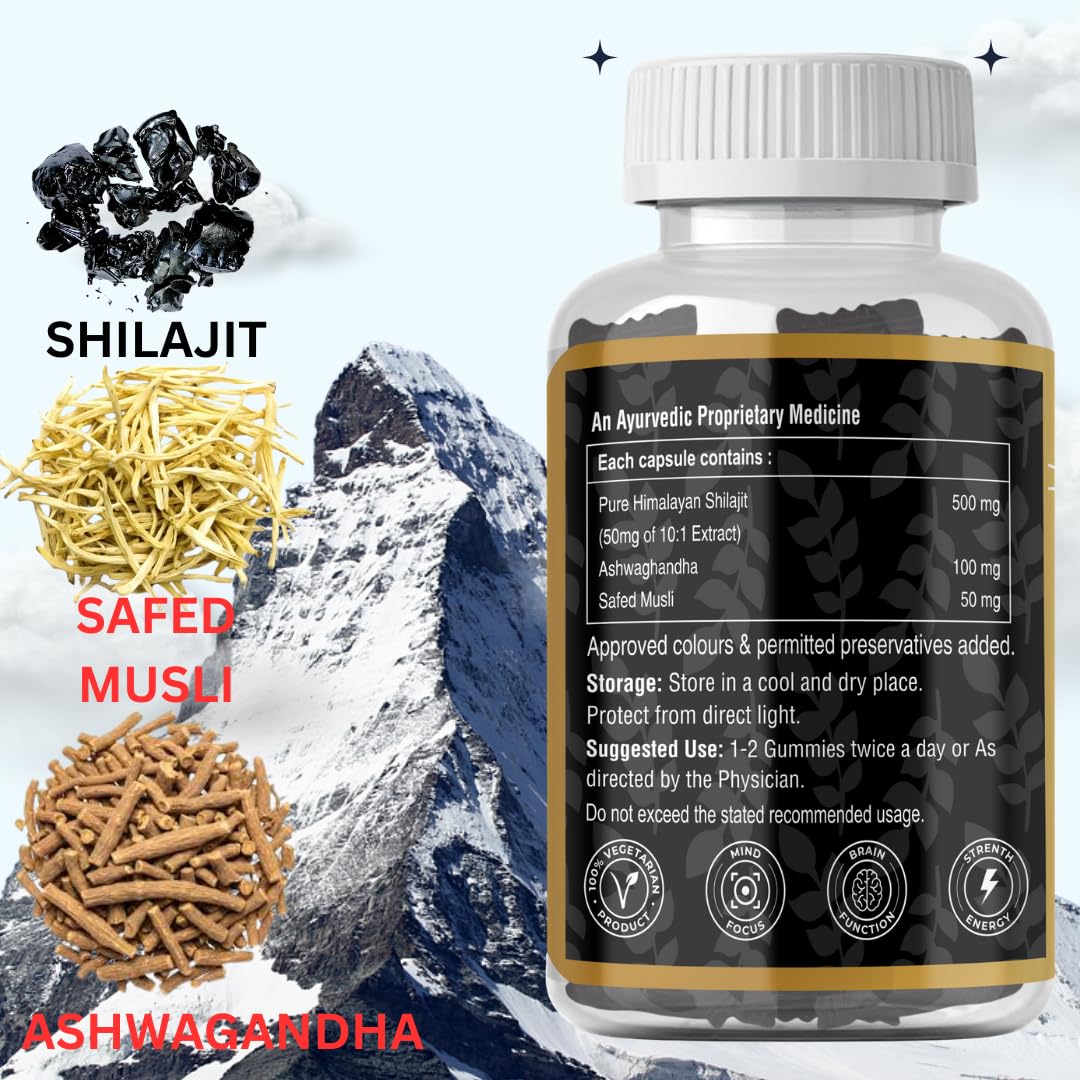 Jivan Shree Yog and Ayurved Combo of Shilajit with Ashwagandha Effervescent Tablets, 15 Tablets, in Pack of 1 Bottle and Shilajit Gummies 30 Gummys Pack of 1