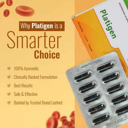 Leeford Platigen Platelet Booster Capsules 10 Capsules | Natural Platelet Booster | Post-Viral Recovery & Immunity Support | Ayurvedic formula to Rebuild Energy and Strength