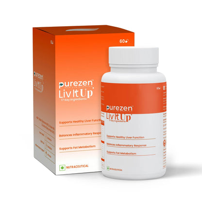Purezen Liv-It-Up | Plant-Based Liver Support Supplement with Milk Thistle (80% Silymarin), Kalmegh, Kutki, Bhumi Amla, Dandelion & Antioxidant Herbs | 60 Veg Capsules