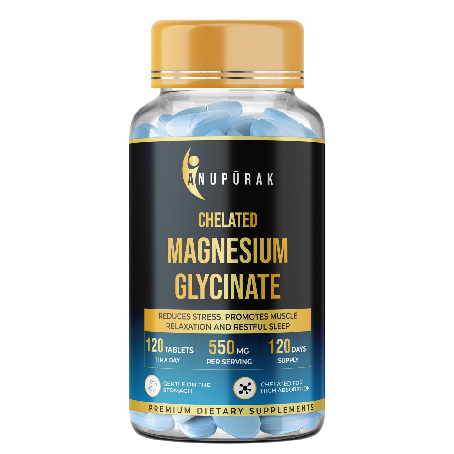 Magnesium Glycinate Tablets 550mg — 100% Pure Chelated Form · No Magnesium Oxide | Supports Sleep, Relaxation & Muscle Function | Non-Laxative · Gentle Daily Formula | 120 Veg Tablets (120 Days)
