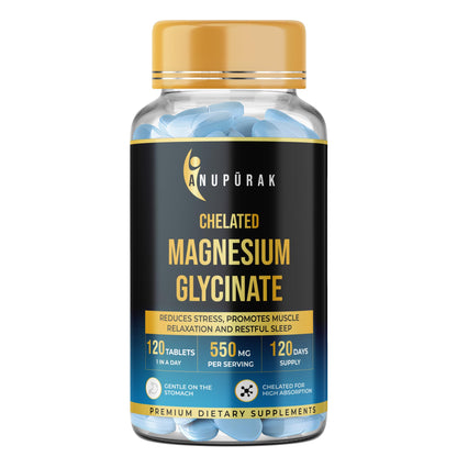 Magnesium Glycinate Tablets 550mg — 100% Pure Chelated Form · No Magnesium Oxide | Supports Sleep, Relaxation & Muscle Function | Non-Laxative · Gentle Daily Formula | 120 Veg Tablets (120 Days)