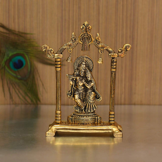 Metal Gold Plated Radha Krishna Idol Sculpture Statue Figurine Decorative Showpi