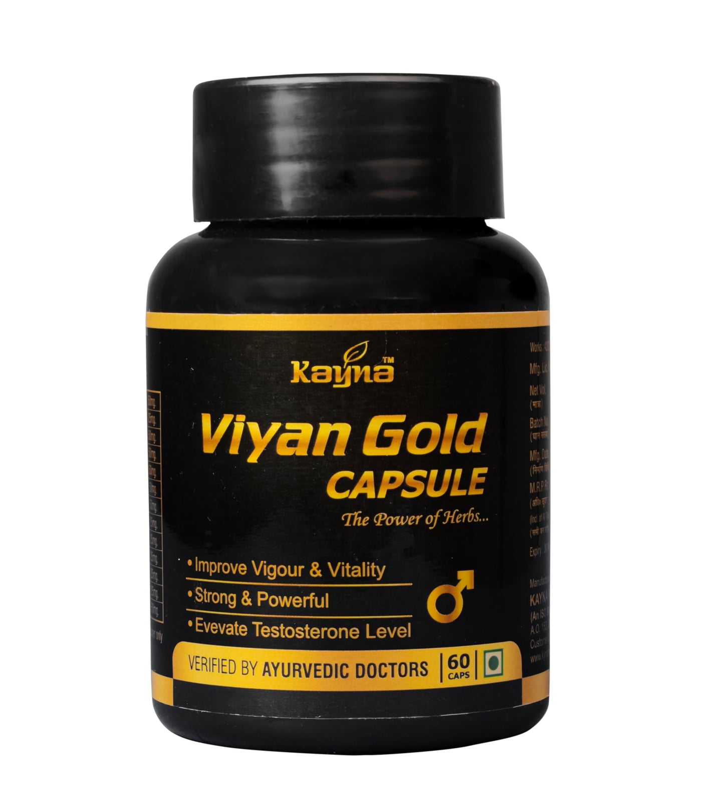 KAYNA HEALTHCARE Viyan Gold Capsule for Men | Ayurvedic Proprietary Medicine | Supports Vigour, Vitality & Strength | With Ashwagandha, Shilajit & Safed Musli | 60 Capsules