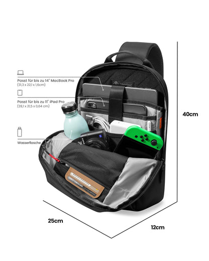 tomtoc 14-inch Compact EDC Sling Bag, Minimalist Chest Shoulder Backpack Crossbody Bag for up to 14-inch MacBook Pro M1/M2 A2779 A2442, Water-resistant, Lightweight Daypack for Travel, Work, Sport