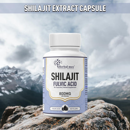 Herbal Max Shilajit 800mg Capsules – Fulvic Acid Enriched Natural Supplement for Strength, Endurance, Energy & Immunity | Supports Men & Women’s Vitality
