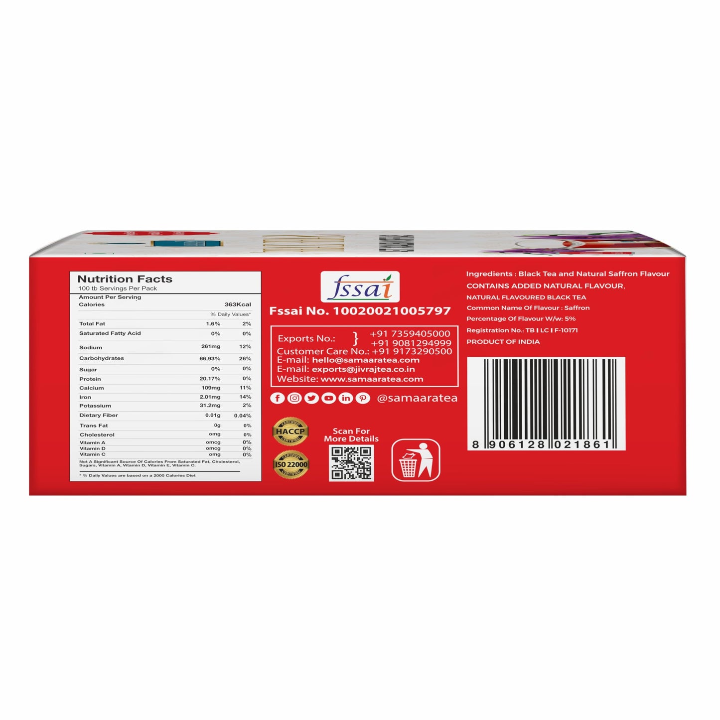 Samaara Saff Zaff Saffron Black Tea, 100 Tea Bags, Boosts Immunity, Rich in Antioxidants, Helps in Weight Management