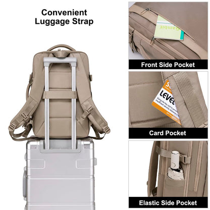 Chantria Ladies’ Travel Backpack | 33 Litres Expandable Capacity | Suitable Laptop Compartment | 180° Full-Zip Opening | Waterproof Toiletry Pouch | 2-in-1 Convertible Office & Travel Bag Khaki