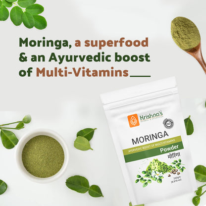 Krishna's Moringa Powder, Rich in essential vitamins, minerals, and amino acids, No Artificial Colors or Flavors - 250 g (Pack of 1)