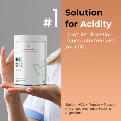 Autoimmunity Care GERD Care – Betaine HCL with Pepsin & Enzymes | Supports Low Stomach Acid, Acid Reflux & Heartburn Relief | Acidity & Bloating Relief, Acidity Tablet for Acid Reflux & Heartburn Relief | 120 Tabs