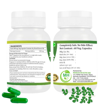 Morsan Healthcare MORINGA Capsules – 60 Veg Capsules | Pure Moringa Oleifera Leaf Extract | Plant-Based Herbal Supplement | Natural Superfood Support (pack of 2)