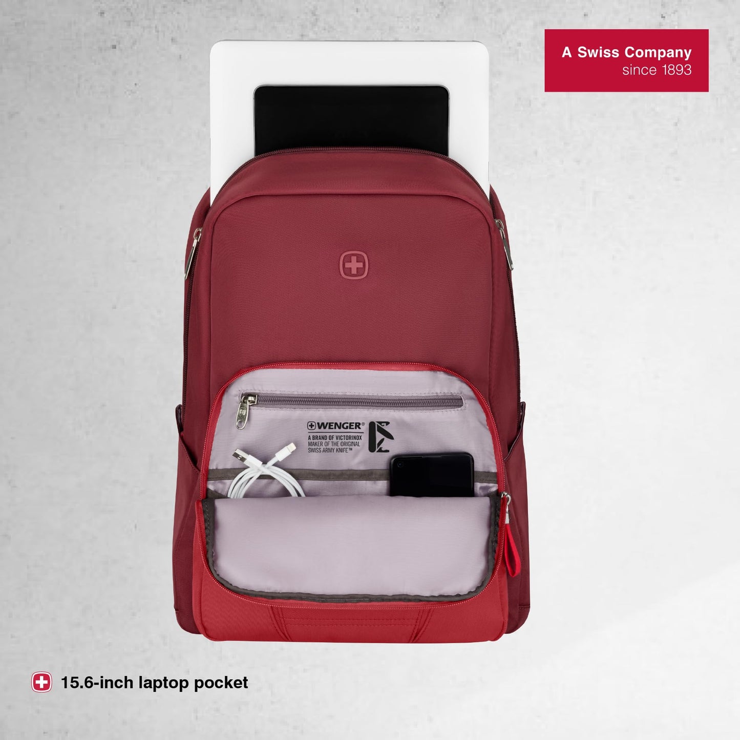 WENGER, Motion, 15.6 Inches Laptop Backpack, 20 liters, Digital Red, 612546| Business Travel Bag, Swiss Designed