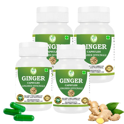 MORSAN HEALTHCARE | Ginger Capsules 500mg – 60 Count | 4 Pack | Vegetarian | Plant-Based | Herbal Supplement | No Artificial Additives | Gluten Free | Organic