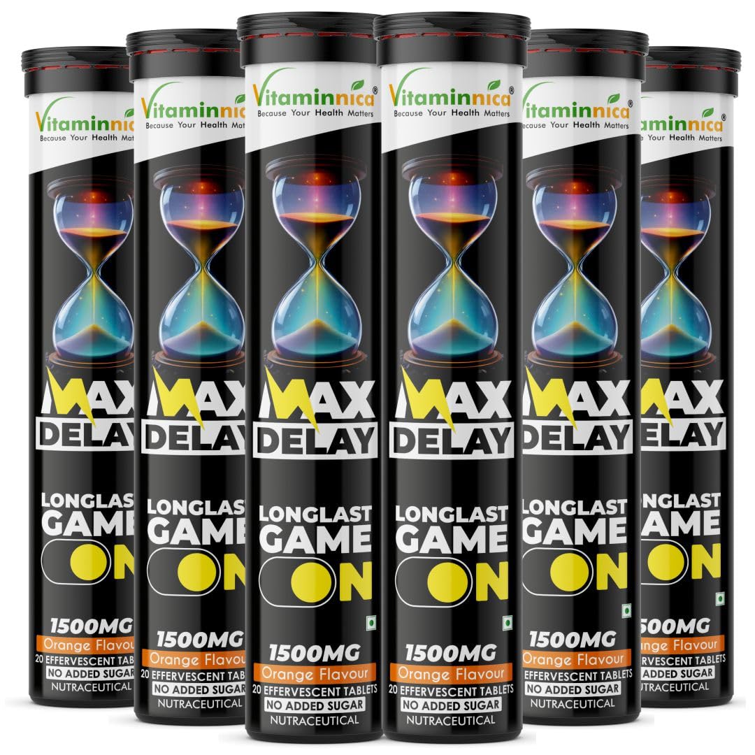 Vitaminnica Max Delay 20 Effervescent Tablets – Stamina & Performance Support | Long Lasting Energy Formula | Men's Vitality & Endurance Booster | Fast Absorption Fizzy Tablets | Premium Wellness Supplement (Pack of 6)