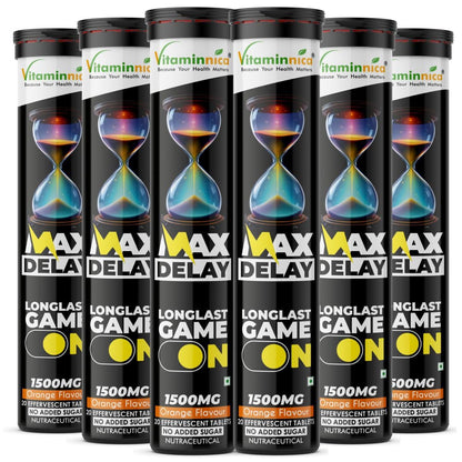 Vitaminnica Max Delay 20 Effervescent Tablets – Stamina & Performance Support | Long Lasting Energy Formula | Men's Vitality & Endurance Booster | Fast Absorption Fizzy Tablets | Premium Wellness Supplement (Pack of 6)