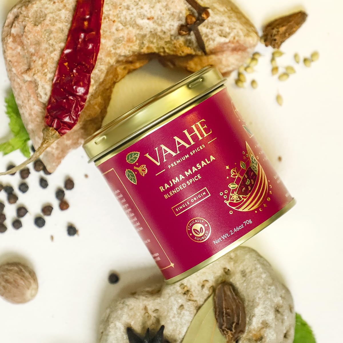 VAAHE Premium Rajma Masala | 15+ Natural Spices | Freshly Ground and Packed | 100% Pure and Natural | Single Origin | Premium Tin Box (70 gm)