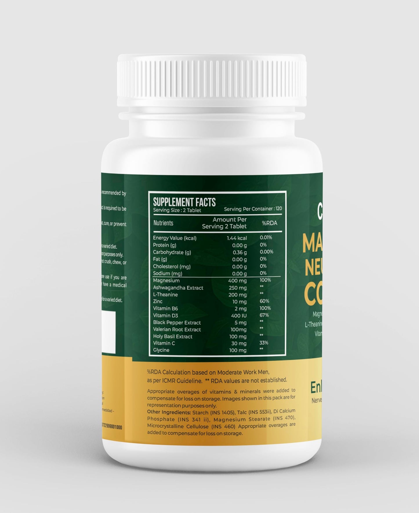 Charaka Magnesium Glycinate for Deep Sleep & Stress Relief | Fall Asleep Faster, Calm Mind | Ashwagandha, L-Theanine, Valerian | 120 Tablets | Non-Habit Forming
