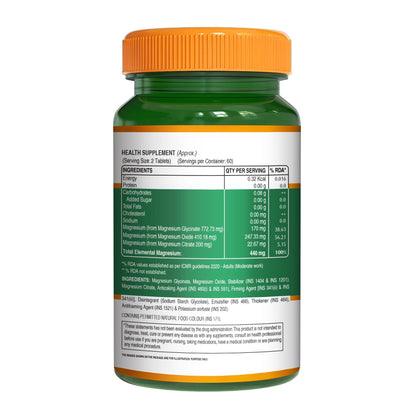 Pure Nutrition Chelated Triple Magnesium Complex Supplement - 60 Tablets | Magnesium Glycinate Complex With Citrate & Oxide Supplement Supports Bones Muscles & Nerves 1383mg Per Serving