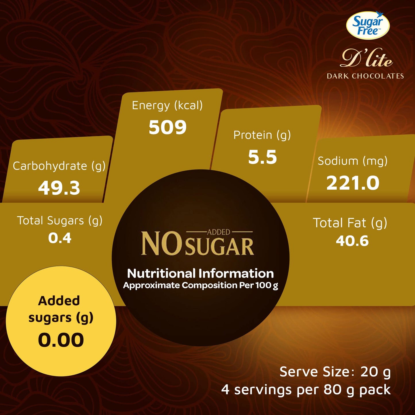 Sugar Free D'lite Dark Chocolate | Hazlenut & Almonds Dark Chocolate Bar | Pack Of 1 (80 Gram) | No Added Sugar | Keto Friendly & Vegan | Gluten Free | Guilt Free Extreme Delight With 50% Cocoa